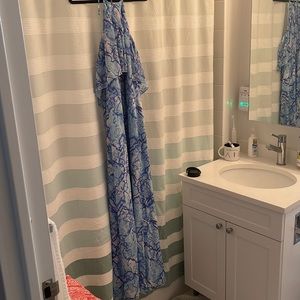 Beautiful blue multi tone maxi with silver neck tie details